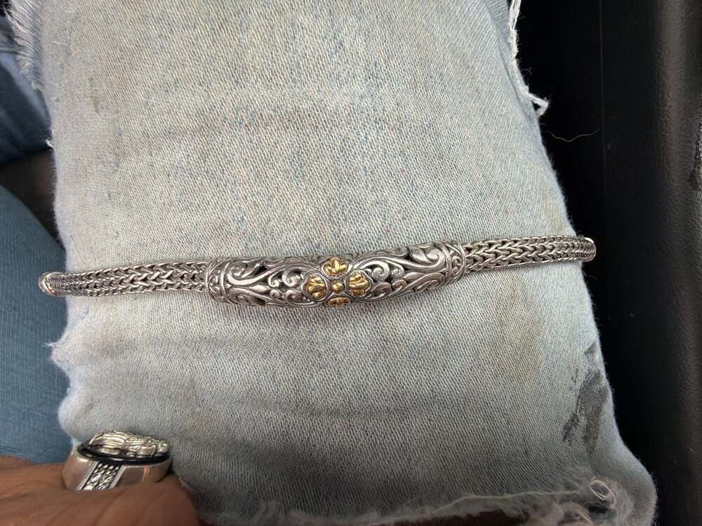 Samuel B. Sterling Silver & 18K Yellow Gold Tulang Naga Filigree Bar Bracelet - Picture 2 of 6
